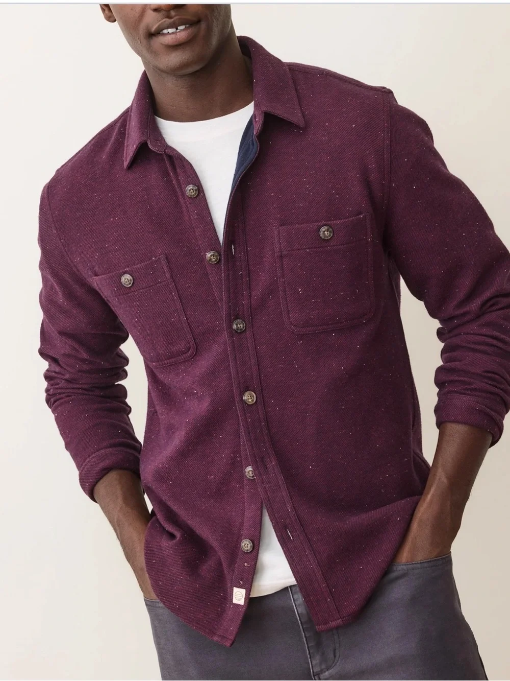 NEW⭐️Marine Layer Men’s Pacifica Stretch Twill Overshirt Burgundy Neps $168